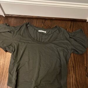 Free People Green ruffle sleeve shirt